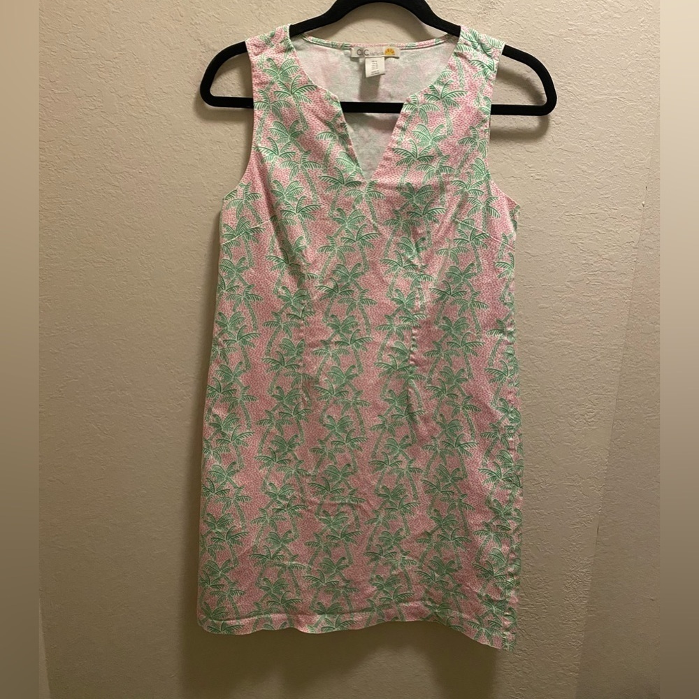 C&C California Green & Pink Preppy Palm Tree Shift Dress Size 6